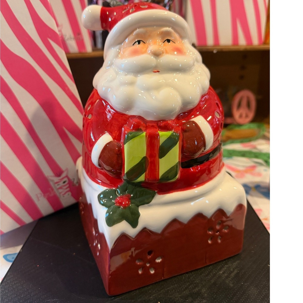 Pink Zebra Retired Santa on Chimney Ceramic Simmer Holiday Christmas